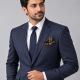 Chains and Straps (Black) pocket square — formal model · navy and tie.