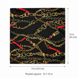 Chains and Straps (Black) pocket square — size guide.