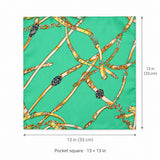 Chains and Straps (Sea Green) pocket square — size guide.