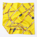 Chains and Straps (yellow) pocket square — unfolded studio detail.
