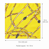Chains and Straps (yellow) pocket square — size guide.