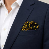 Chinese Floral Art pocket square — navy jacket · wearing detail.