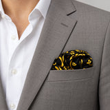 Chinese Floral Art pocket square — light jacket · wearing detail.