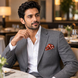 Copper Base Polka Dots pocket square — restaurant lifestyle.