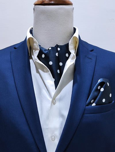 Blue Polka Drops - Silk Ascot & Pocket Square Set