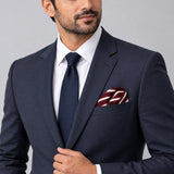 Creamy Rosewood Stripes pocket square — formal model · navy and tie.