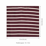 Creamy Rosewood Stripes pocket square — size guide.