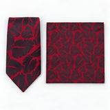 Crimson Leaf Silhouette silk tie and matching pocket square — Polished folded pair