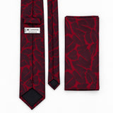 Crimson Leaf Silhouette silk tie and matching pocket square — Rear construction and matching fold