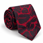 Crimson Leaf Silhouette Silk Tie — Main coiled product layout