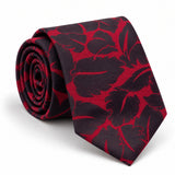 Crimson Leaf Silhouette Silk Tie — Main coiled product layout