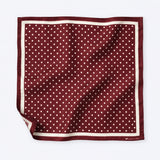 Dark Maroon with White Polka Dots pocket square — unfolded studio detail.