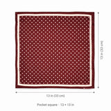 Dark Maroon with White Polka Dots pocket square — size guide.