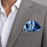 Deep Blue Ocean pocket square — light jacket · wearing detail.