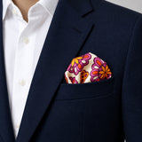 Ethnic Vector Pattern pocket square — navy jacket · alternate fold.
