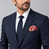 Ethnic Vector Pattern pocket square — formal model · navy and tie.