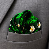 Green Floret pocket square — close-up wearing detail.