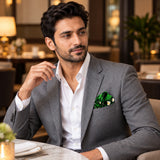 Green Floret pocket square — restaurant lifestyle.