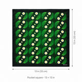Green Floret pocket square — size guide.