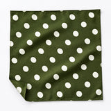 Forest Polka Dots pocket square — unfolded studio detail.