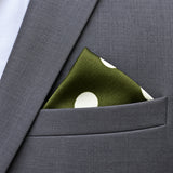 Forest Polka Dots pocket square — close-up wearing detail.