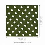 Forest Polka Dots pocket square — size guide.