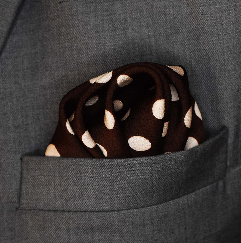 Coffee Base Polka Dots - Silk Pocket Square