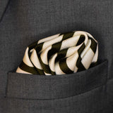 White & Green Stripes - Silk Pocket Square