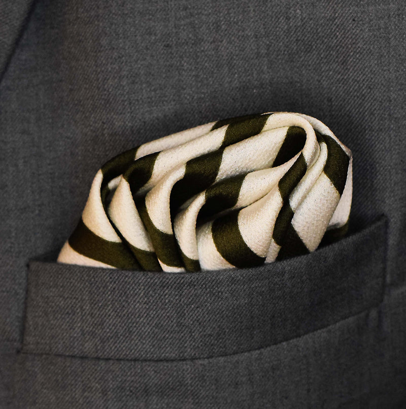 White & Green Stripes - Silk Pocket Square