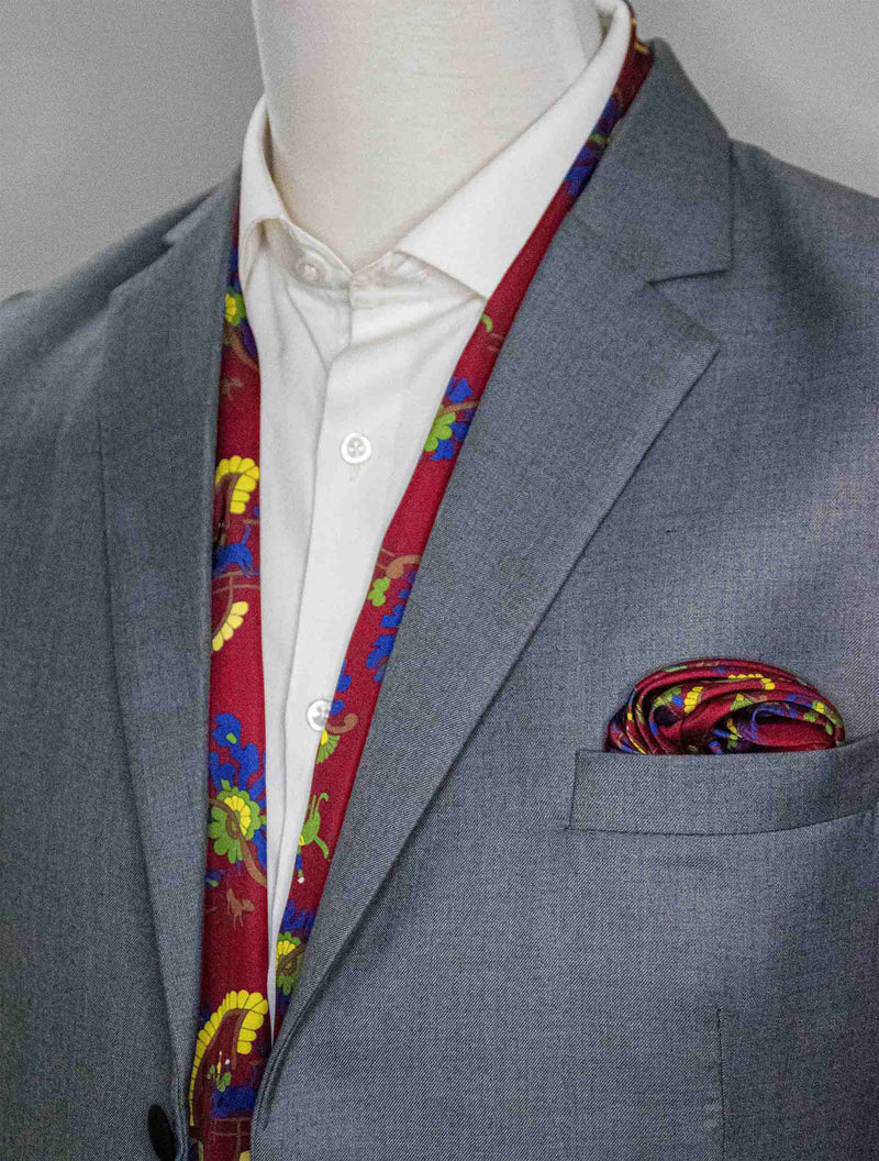 MAROON PAISLEY AND FLORAL - SILK SCARf and pocket square set