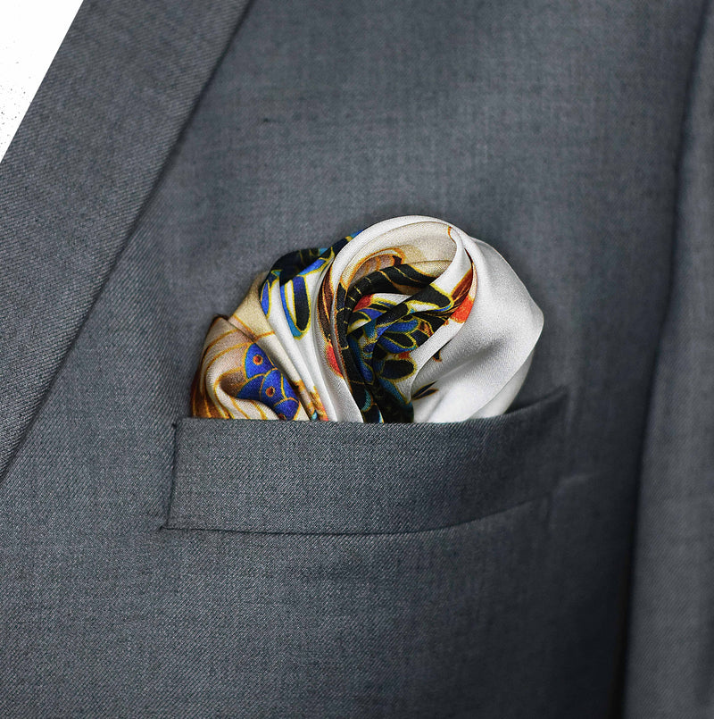 Mandarin Heron White - Silk Pocket Square