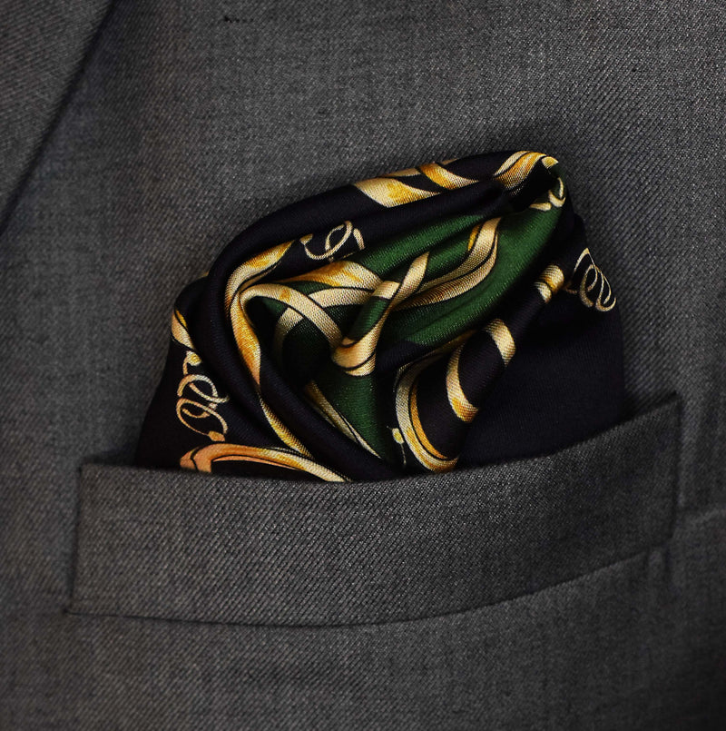 Chain Loop Green - Silk Pocket Square