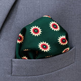 Green and Gold Reversible pocket square — close-up wearing detail.