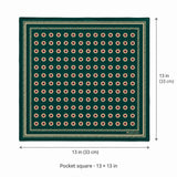 Green and Gold Reversible pocket square — size guide.