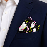 Halloween Scrapbook Paper Ghost pocket square — navy jacket · alternate fold.