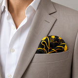 Golden Reverie pocket square — light jacket · wearing detail.
