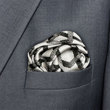 Infinite Geometric Loop pocket square — close-up wearing detail.