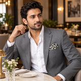 Infinite Geometric Loop pocket square — restaurant lifestyle.