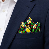 Italian Seamless pocket square — navy jacket · alternate fold.
