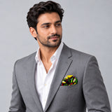Italian Seamless pocket square — model · light grey and open collar.