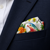 Ivory Parrot Garden Silk Pocket Square