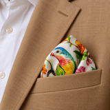 Ivory Parrot Garden Silk Pocket Square