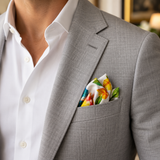 Ivory Parrot Garden Silk Pocket Square