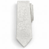 Ivory Scroll Damask Silk Tie — Front blade product layout