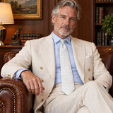 Ivory Scroll Damask Silk Tie — Ivory jacket lifestyle