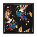 Mandarin Heron Black pocket square — full flat product.