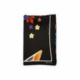 Mandarin Heron Black pocket square — folded product.