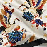 Mandarin Heron White pocket square — fabric and design close-up.