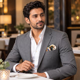 Mandarin Heron White pocket square — restaurant lifestyle.