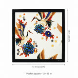 Mandarin Heron White pocket square — size guide.